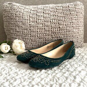 Isola Basanti Suede Studded Flats (Green/Gold) 6